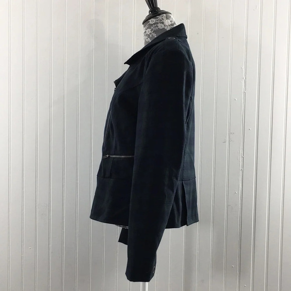 Cabi Hunter Green Navy Plaid Tartan Moto Zip Jacket Womens 8 - Picture 5 of 15